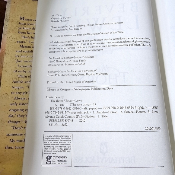 Rose Trilogy #1 The Thorn, By Beverly Lewis, Hardcover, Pre-owned - Picture 5 of 7